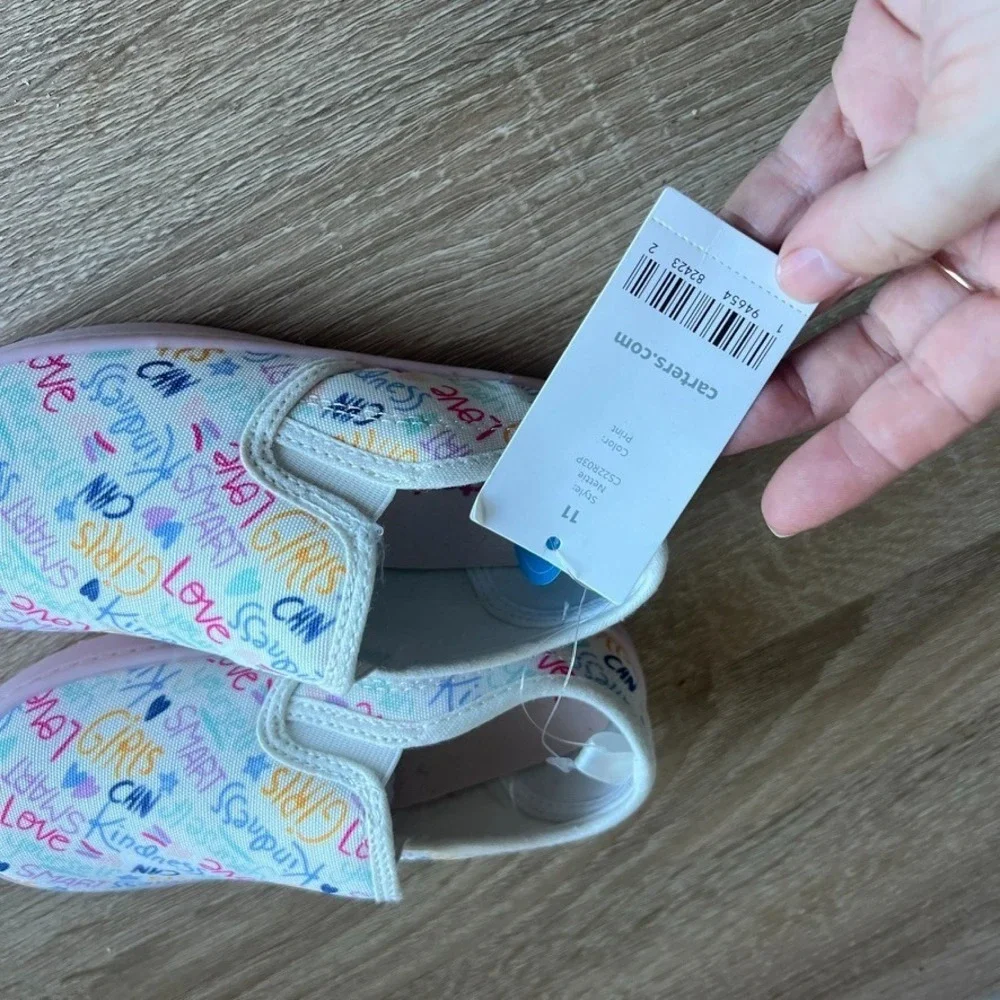 Carter's Nettie Toddler Shoes Slip On Words White Size 11 Kids‎ Comfortable
